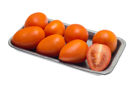 Red fresh tomato isolated on white backgroundの写真素材