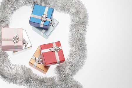 Small boxes for christmas gift isolated on white backgroundの写真素材