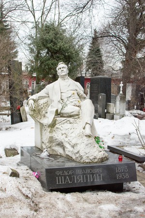 Moscow, Russia. 3 March 2017: Novodevichy Cemetery, the most famous cemetery in Moscow. Tomb Russian opera singer Feodor Ivanovich Chaliapinのeditorial素材