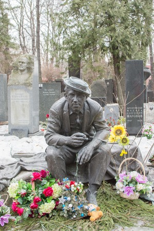 Moscow, Russia. 3 March 2017: Novodevichy Cemetery, Grave of Yuri Nikulin. Yuri Nikulin was a well-known Soviet and Russian actor and clown who starred in many popular films.のeditorial素材