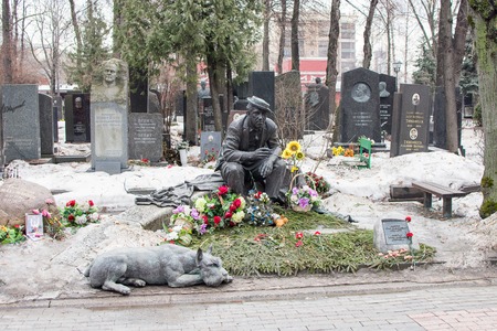 Moscow, Russia. 3 March 2017: Novodevichy Cemetery, Grave of Yuri Nikulin. Yuri Nikulin was a well-known Soviet and Russian actor and clown who starred in many popular films.のeditorial素材