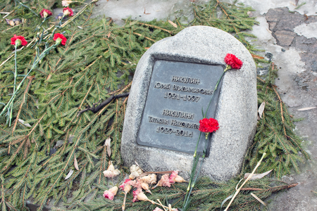 Moscow, Russia. 3 March 2017: Novodevichy Cemetery, Grave of Yuri Nikulin. Yuri Nikulin was a well-known Soviet and Russian actor and clown who starred in many popular films.のeditorial素材