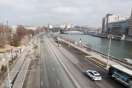 Moscow, Russia - 18 March 2017: Moscow Kremlin, View from Patriarshy Bridge. Cloudy weatherのeditorial素材