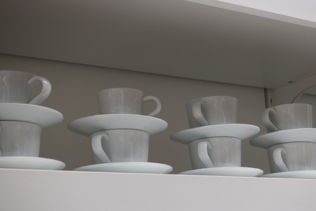 This image is about white cup in the storeの写真素材