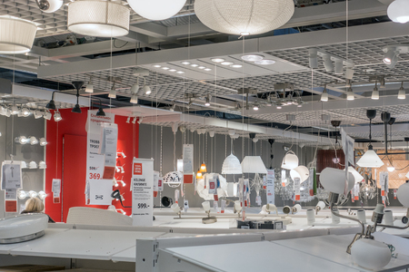 MOSCOW, RUSSIA - March 23, 2017: Home depot lighting department in IKEA, Mega Teply stanのeditorial素材
