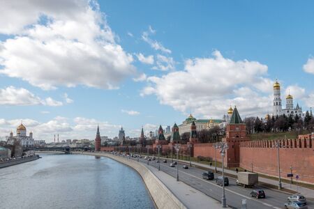 Moscow, Russia - 23 March 2017: Moscow Kremlin and embankment of Moskva river. Moscow cityscape.の写真素材