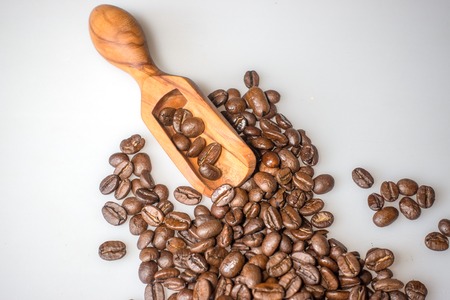 Coffee beans on white background. Top viewの写真素材