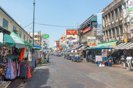 BANGKOK, THAILAND - December 23 2017: Khaosan road in the morning. Khao San Road is a famous low budget hotels and guesthouses area in Bangkok.のeditorial素材