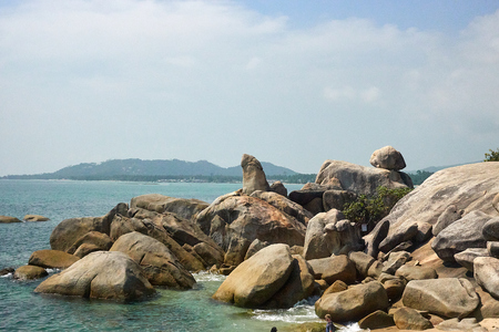 View of the sea nearly Hin Yai Hin Ta on Koh Samui, Thailandの写真素材