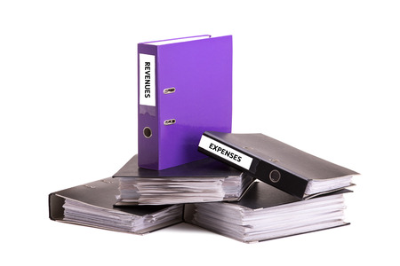 Folders with documents on a white background. Accounting statements in documentsの写真素材