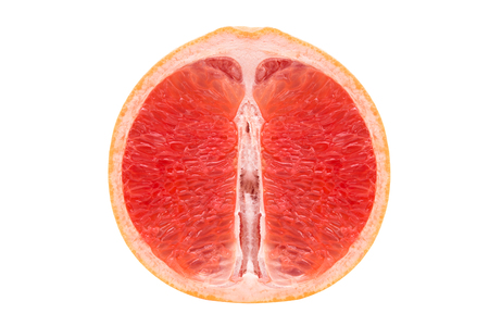 Red flesh of juicy grapefruit on a white backgroundの写真素材