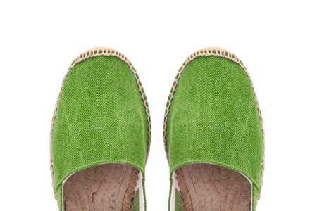 A pair of green espadrilles. Top view of the Espadrillesの写真素材