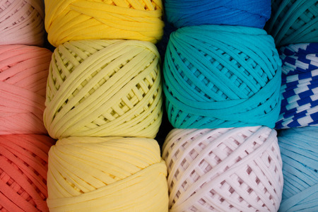 Colored yarn. Textile yarn close-up.