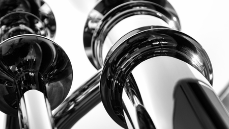 Chrome tubes closeup. Abstract metal details.の写真素材