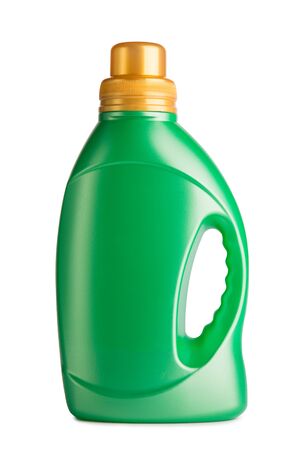 Green bottle with washing powder. Bottle isolate on a white background.の写真素材