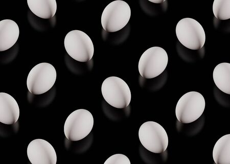 Organic white eggs on black background. Abstract. Eggs in isometric.の写真素材