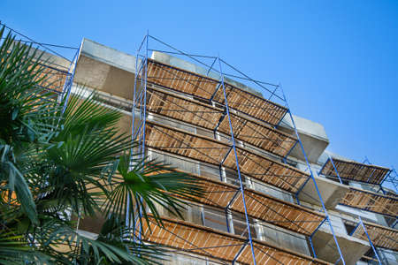 Scaffolding at a building under construction.