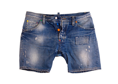 Fashionable denim shorts on a white background.の写真素材