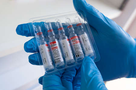 The vaccine Sputnik V from the coronovirus infection covid 19. August 12, 2021, Moscow, Russia.のeditorial素材