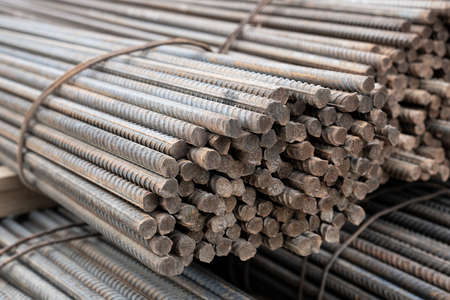 Reinforcing Steel Bar closeup. Reinforcement steel rod and deformed bar with rebar at construction...
