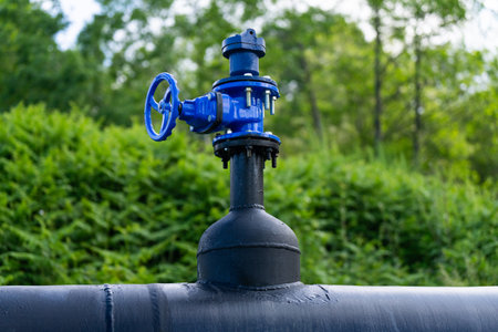 Water valve on a pipe. Water pressure control valve.の写真素材
