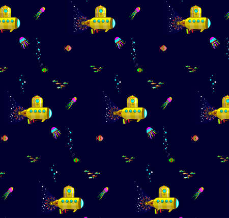 A yellow bathyscaphe under the water patternsのイラスト素材