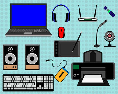 laptop and peripheral equipmentのイラスト素材