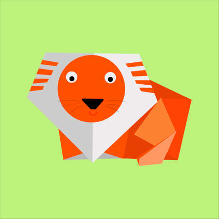 origami orange paper lion on a green backgroundのイラスト素材