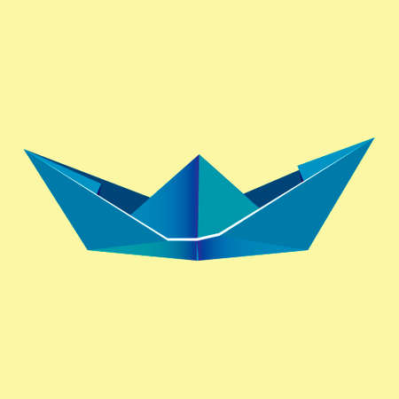 origami blue paper boat on yellow backgroundのイラスト素材