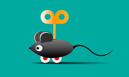 toy mouse on wheels with a key on a green backgroundのイラスト素材