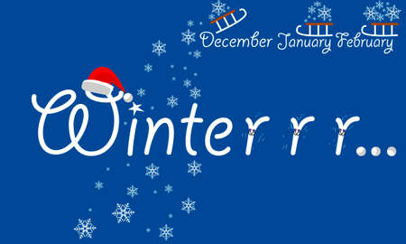 inscription winter on blue background with falling snowflakesのイラスト素材