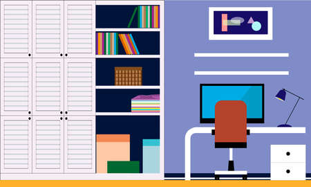 Stylish workplace with bright accents. Vector illustrationのイラスト素材