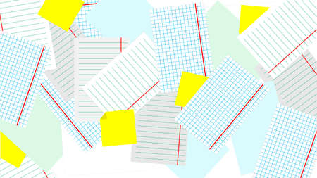 Scattered on the table sheets of paper. Light background. Vector illustration.