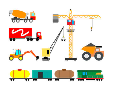 Set of heavy construction machines icons. Vector illustration. Illustration of heavy equipment and machinery.のイラスト素材