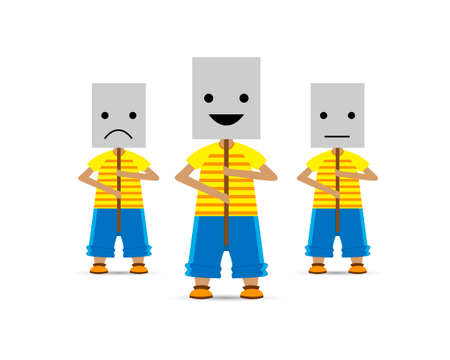 People in masks with different states of the soul. Smile, sadness, indifference. Vector illustrationのイラスト素材