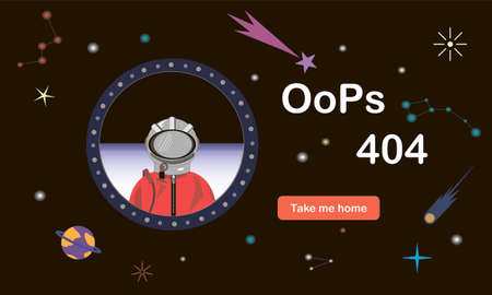 Error 404. Site not found. Illustration of an astronaut in free space. Space background. Vectorana...