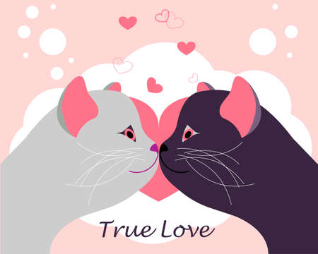 Romantic Valentine's Day poster with kissing cats. Vector illustrationのイラスト素材