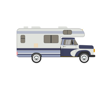 Classic trailer. House on wheels. Retro camper.のイラスト素材
