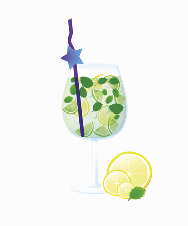 A glass of soft lemon drink with a salt shaker. Vector illustration.のイラスト素材