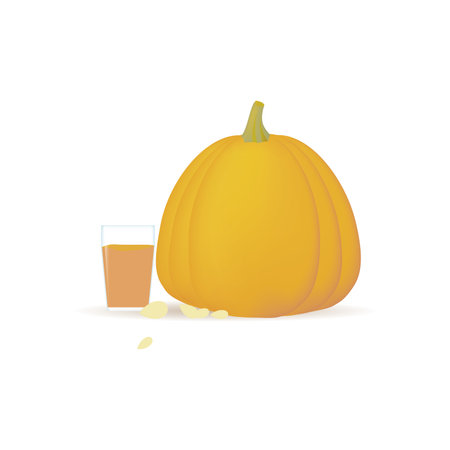 An image of a pumpkin standing near a glass of pumpkin juice.のイラスト素材