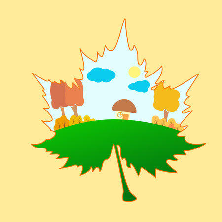 Lonely standing village house in the image of a maple leafのイラスト素材