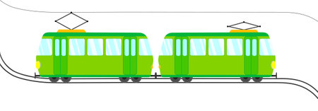 Cute tramway icon. Illustration of a green tram streetcar wagon.のイラスト素材