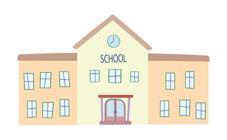 School building. Back to school. Vector illustrations in flat style. On the building there is an inscription - School.のイラスト素材