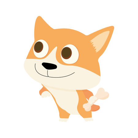 Cartoon dog with a bone in its paw. Vector illustration, perfect for pet-themed designs and childrens content.のイラスト素材
