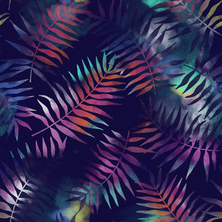 Abstract tropical flowers leaves seamless print repeat pattern backgroundの写真素材