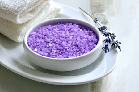 Lavender sea salt, natural bath set for aromatherapy and body careの写真素材