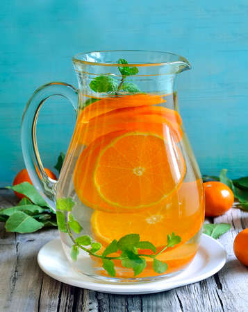 Tangerine and mint homemade lemonadeの写真素材