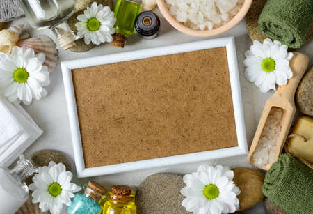 Spa treatment concept, there is a space in the frame for a text, top viewの写真素材