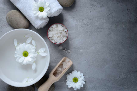 Spa concept background with sea salt, stylized photoの写真素材