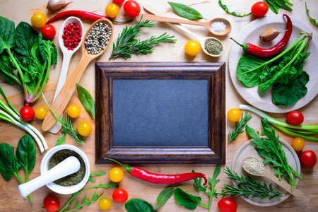 Menu board or culinary background with a place for a textの写真素材